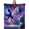 Starry Astronaut Octopus Soft Flannel Throw Blanket for Bed Sofa Camping Gift Perfect for All Seasons