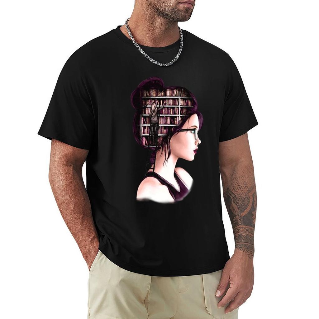 Unisex with books in her head TShirt Stain Resistant Casual Tee