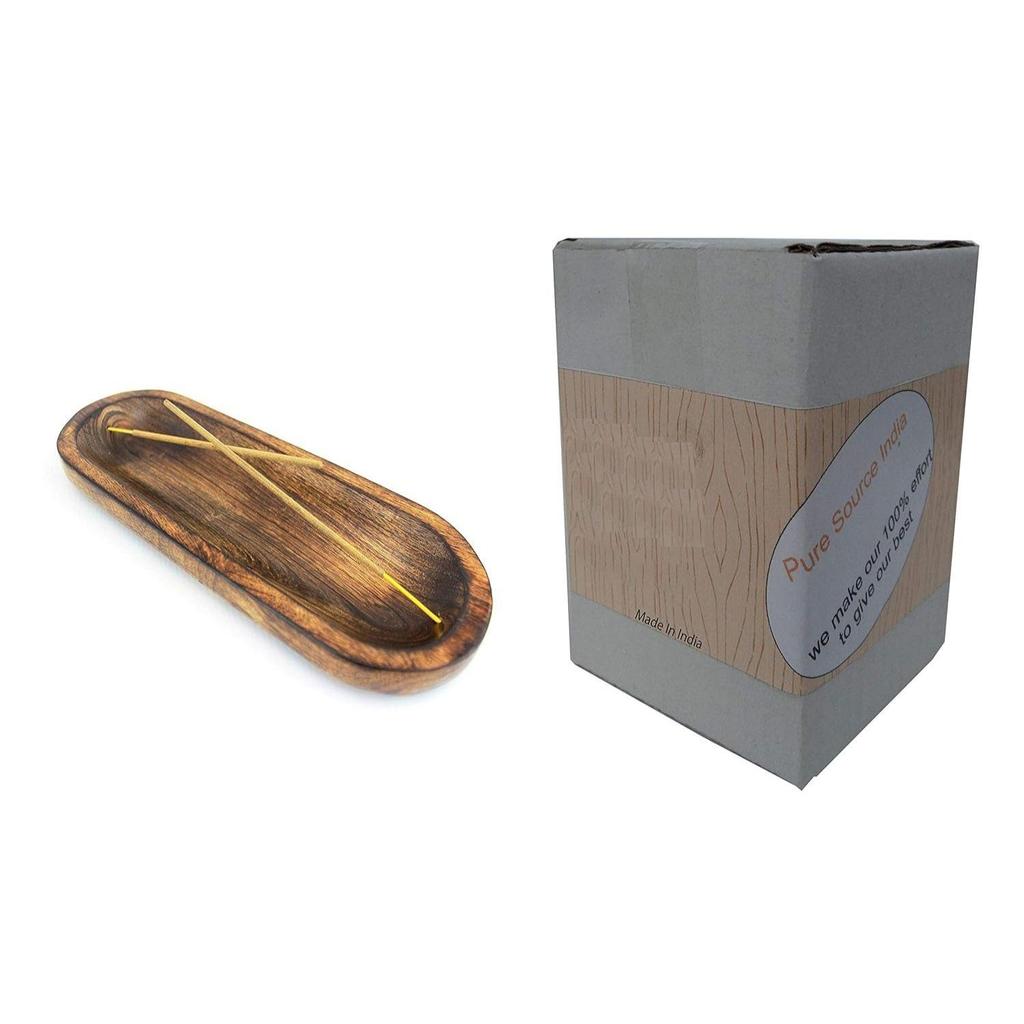 Rökelsehållare och askkopp i naturligt trä (11 X 4 Tum)(Oval)