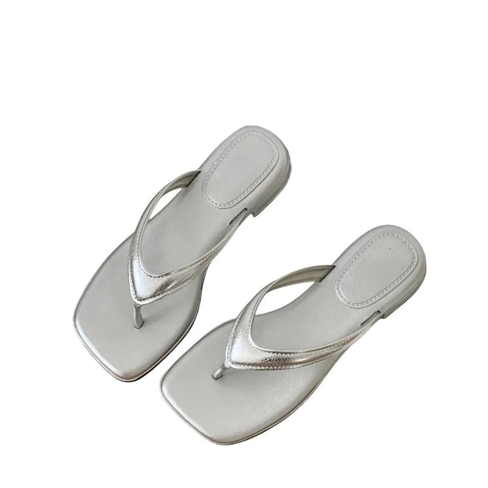 Solid Color Square Toe Flip Flops for Women Soft Non Slip Sole Casual Summer Sandals Indoor Outdoor Beach Pool Slippers