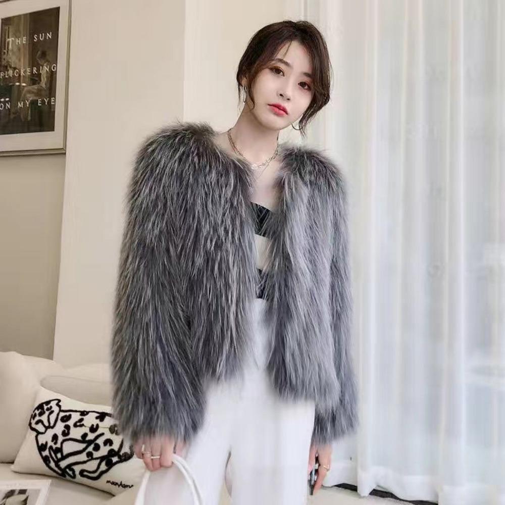 Internet Celebrity Fur Coat Female Whole Leather Real Raccoon Hair Woven Autumn and Winter Short Medium and Long Fur Female Winter Fur Integrated