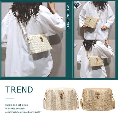 Korean Straw Shoulder Bags Women Shell Woven Messenger Travel Crossbody Handbags
