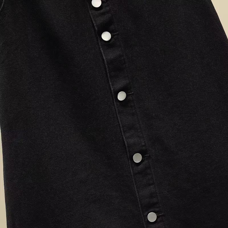 Damen Schwarzer High-Waist A-Linien Jeansrock mit Knopfleiste - Schlankmachender Sommer-Trend