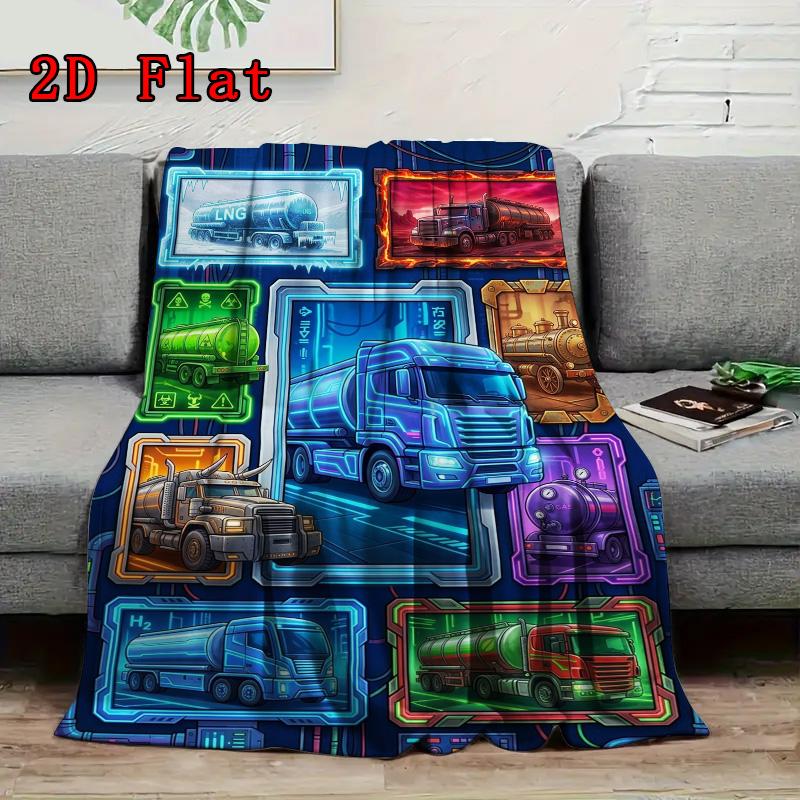 Future Tanker Trucks Showcase 2D Flat Pattern Flannel Blanket, High Quality All Seasons, Home Decor, Warmth and Comfort, Perfect for Christmas Gifts.