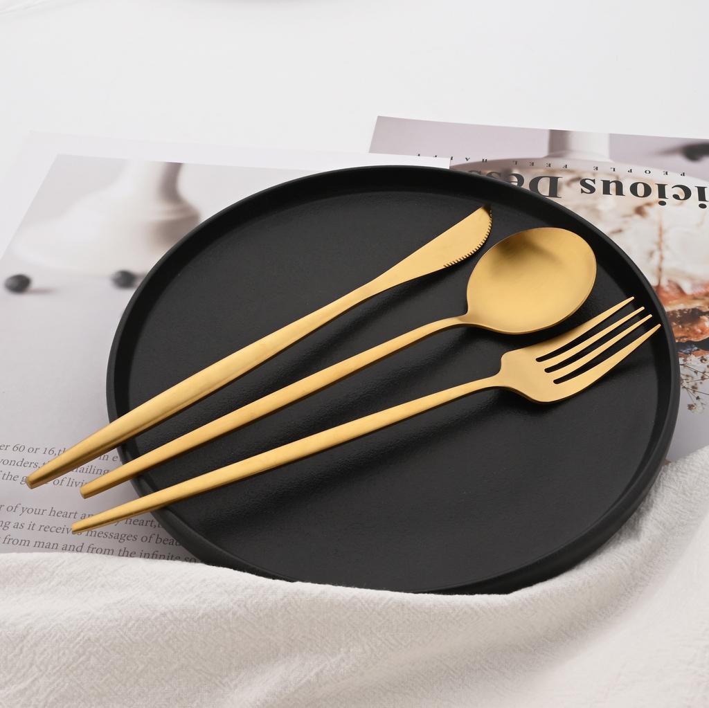 6/30Pcs Matte Gold Dinnerware Set Stainless Steel Dinner Knife Fork Spoon Cutlery Set Korean Kitchen Flatware Tableware Set