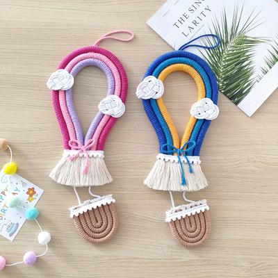 1Pc Pure Hand-Woven Rainbow Hot Air Balloon Ornaments, for Home Decoration Wall Hanging