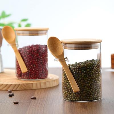 Barattolo di Vetro Sigillato Contenitore Trasparente in Vetro con Cucchiaino Coperchio in Legno Barattolo per Conservazione Alimentare per Chicchi di Caffè Spezie Articoli da Cucina