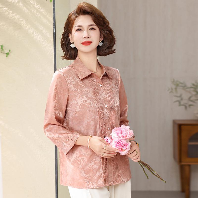 

2026 Summer Women s Three-Quarter Sleeve Top - Solid Color, Versatile, Age-Reducing for Mothers and Older Women 2XL (Recommended 105-120 jin) розовый