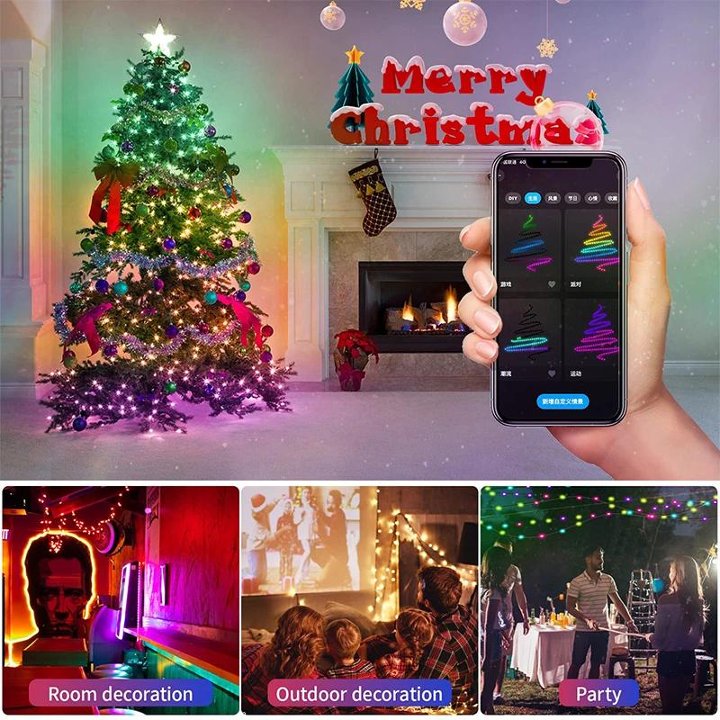 USB WS2812B RGBIC LED Fairy Lights Bluetooth Music Sync Color Changing Waterproof Garland For Home Holiday Party Decor Lighting