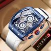 Curren 8442 Luxury Bussiness Chronograph Men's Tonneau Watches Silicone Band Casual Wristwatch Big Dial Quartz Clock