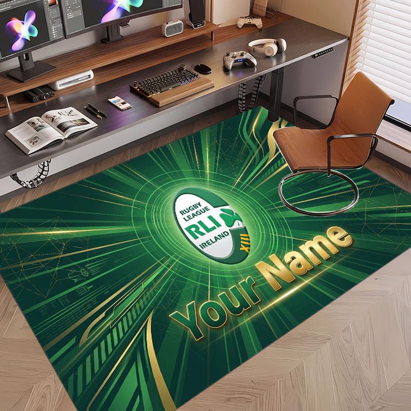 Custom Rug Ireland Rugby Pattern Print Name Text Soft Non‑Slip Floor Carpet for Home Indoor Decoration