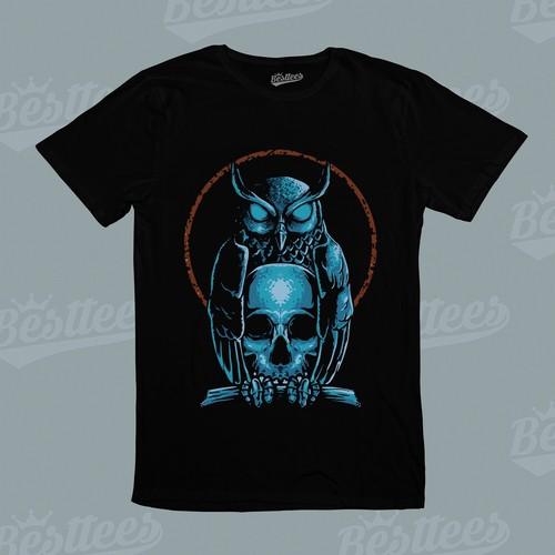 Men/Women Kids Skull Skeleton Night Watch Owl Bird T-Shirt S разноцветный