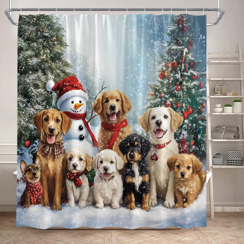 Christmas Highland Cow Shower Curtain Winter Cedar Snowy Xmas Gifts Farm Animal New Year Home Bathroom Curtains Decor With Hooks