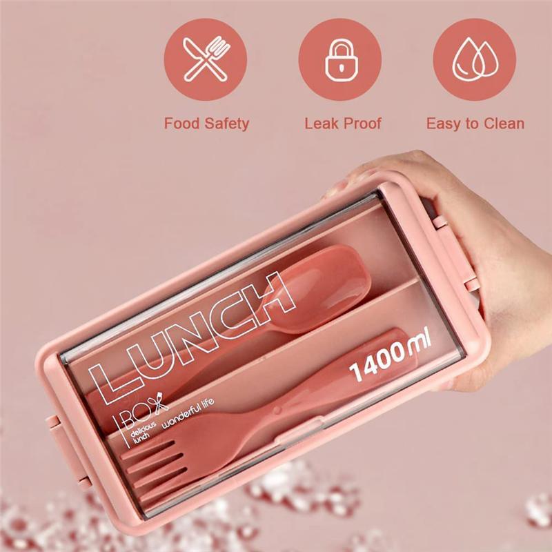 Bento Box Kit, 47.35OZ Bento Box Adult Lunch Box, 3 Compartments Bento Lunch Box , Meal Prep Containers for Adults Pink