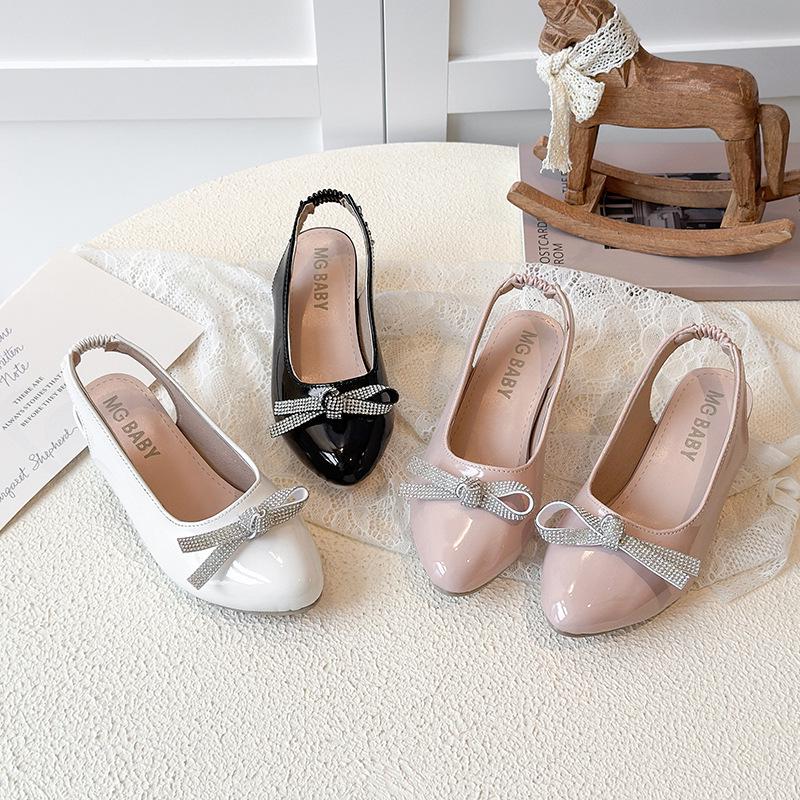 2025 Girls' Spring/Summer Butterfly Rhinestone High Heel Sandals in Mirror Patent Leather