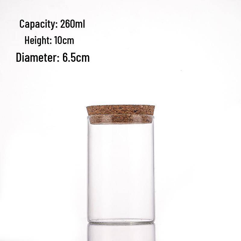 Glass Tube Storage Canister with Wooden Stopper, Rubber Seal, 65mm Opening - Ideal for Tea, Spices, Collectibles