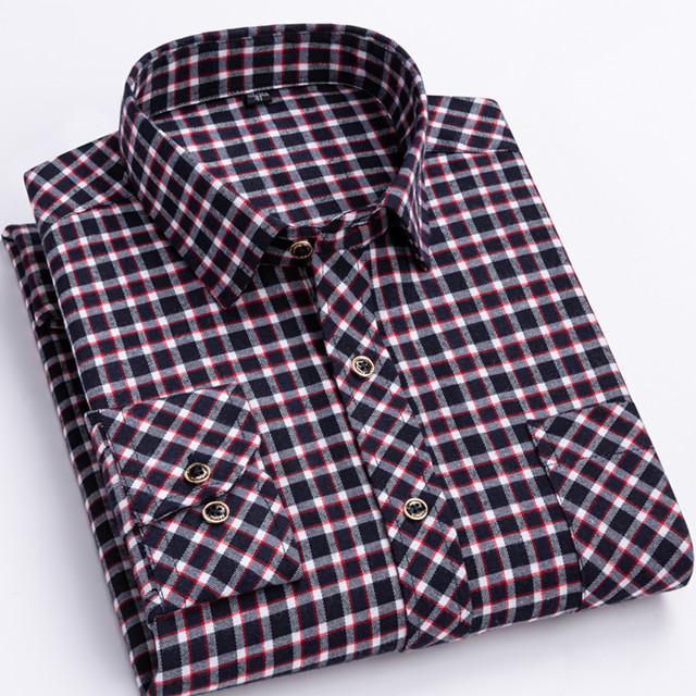 Nuove Camicie alla Moda da Uomo a Manica Lunga Primavera Autunno Morbide Vestibilità Regolare Spazzolato Tasca Singola a Quadri Comfort Casual Camicia a Quadri