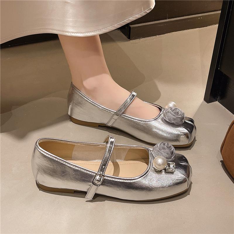 Fashion New Pearl Ballet Flats Single Shoes for Women Spring Summer 2025 Fashion Ladies Slip on Mary Janes Buckle Strap Women's Footwear