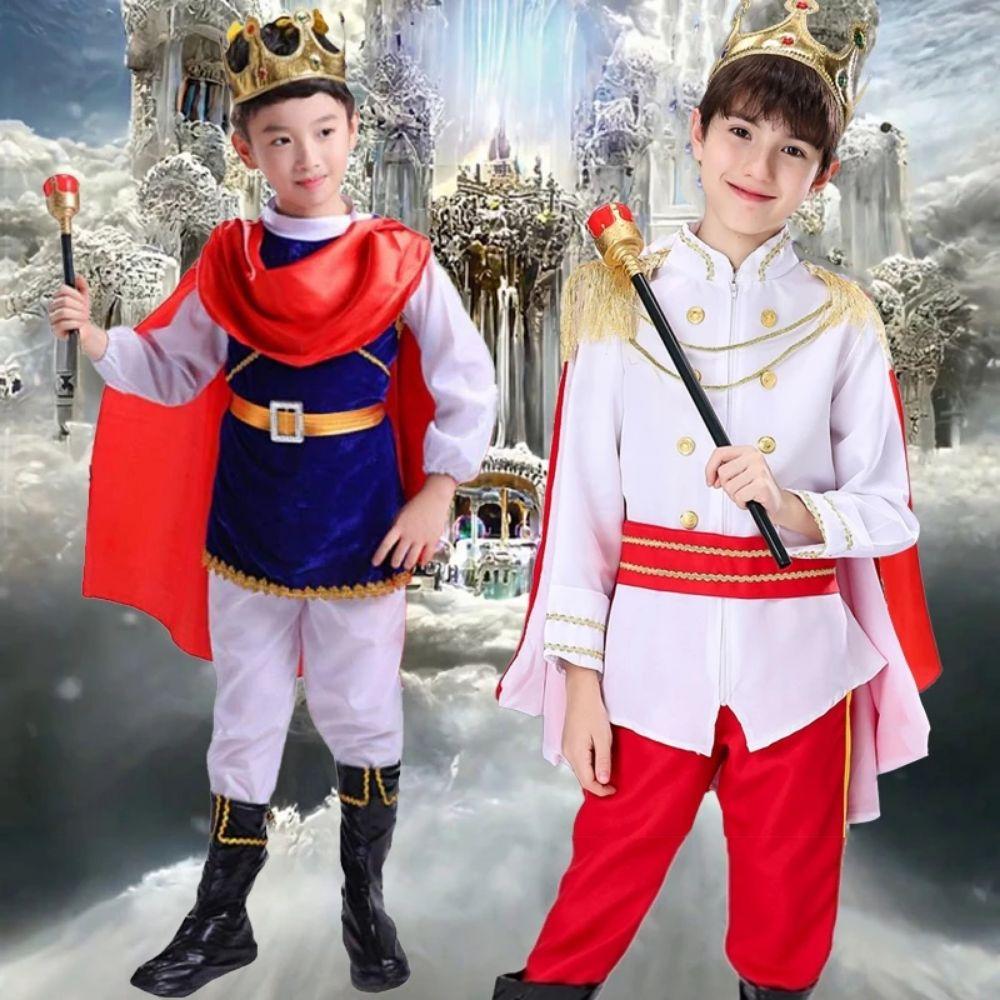 Role Playing Prince Cosplay Dress Suit King Prince Kid Crown Cane Party Costume  Children