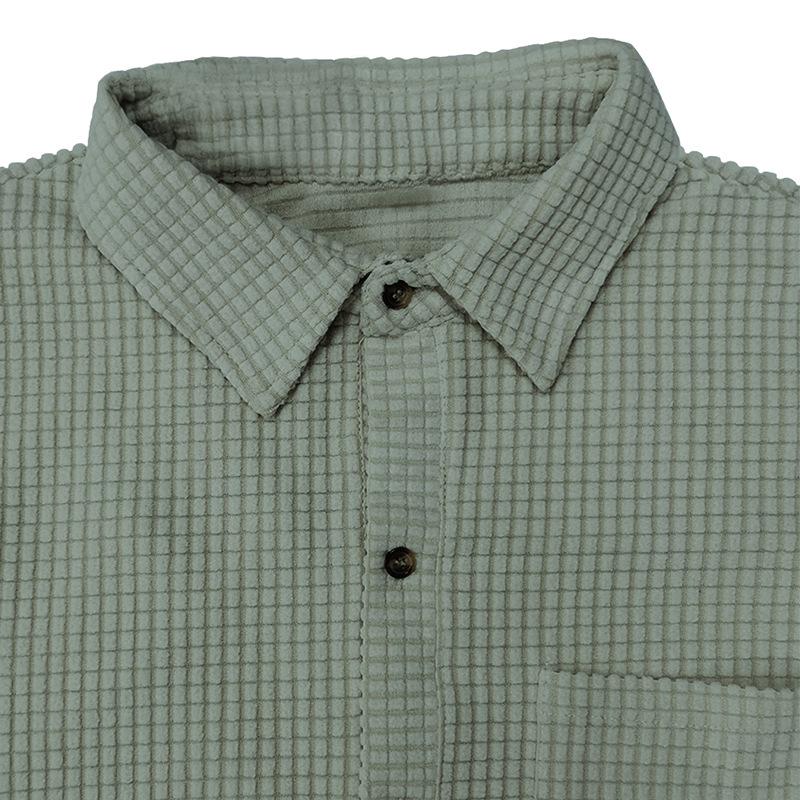 Men's 2025 Summer Waffle Solid Color Single-Breasted Turn-Down Collar Shirt