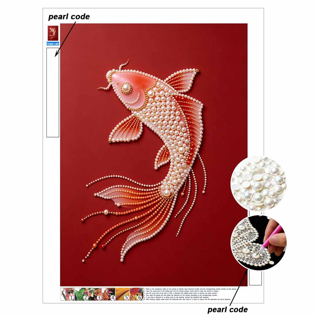 5D DIY Pearl Diamond Painting Kit Koi Fish Full Drill Embroidery Mosaic Art Home Wall Decor Gift