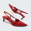 Fashion Sexy Pointed Toe Sandals Women Summer Red Thin High Heels for Women Patent Leather Back Trip Strap Mules Wedding Women Pumps