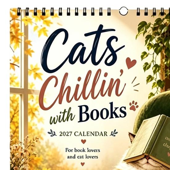 Wall Hanging Calendar Cats Chillin' with Book 2027 Calendar, 12 Month Monthly Planner, Thick Appointment Paper Daily Planning for Home Office