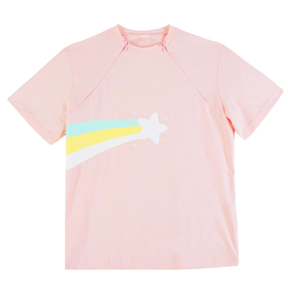 Kids Boys Girls Special Needs Adaptive Clothing Short Sleeve Rainbow Print Chest Port Access Chemo T-shirt with Zippers