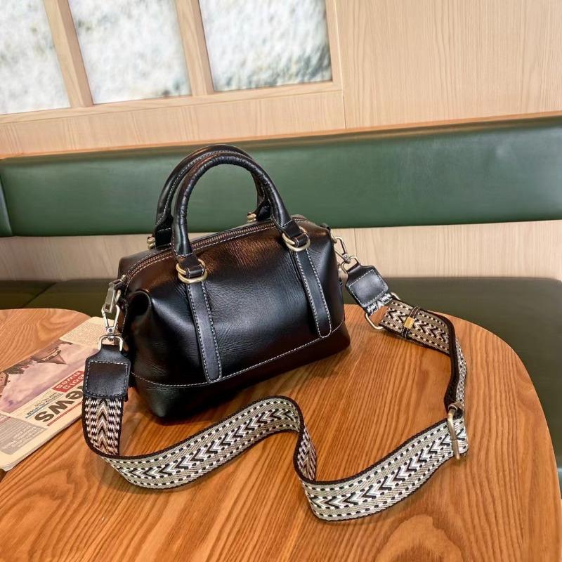 Genuine Leather Women's Bag Vintage Plant Tanned Oil Wax Top Layer Cowhide Boston Large Capacity Handbag Women's Crossbody Bag