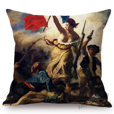 French Painter Eugene Delacroix Liberty Guiding The People Famous Oil Painting Home Decorative Pillow Case Sofa Cushion Cover