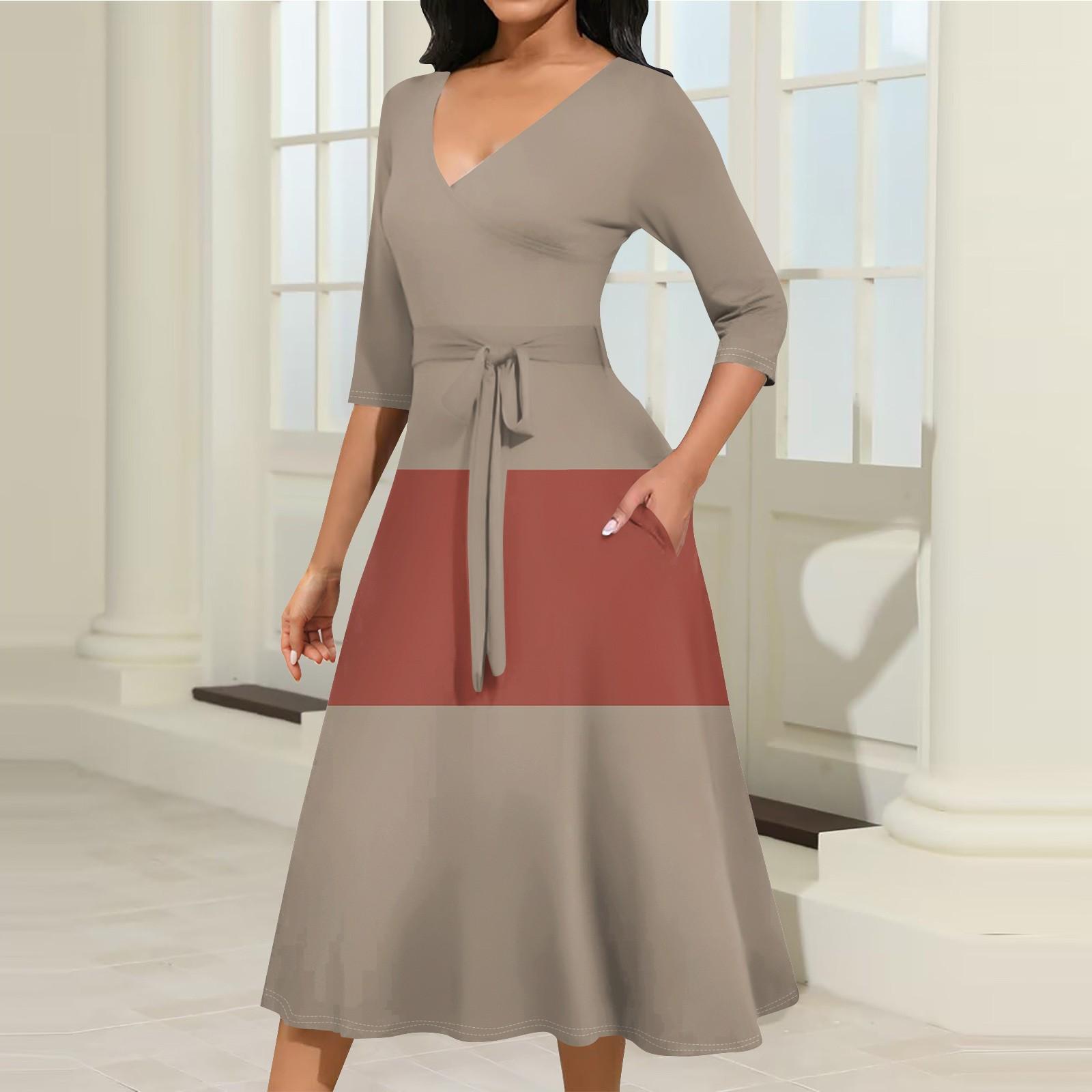 

Женское повседневное модное платье миди с V-образным вырезом и рукавом три четверти XXXL хаки