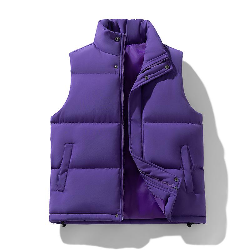 

Men s Winter Stand Collar Solid Color Vest - Warm, Thickened Shawl Cotton Outerwear for Couples. M фіолетовий