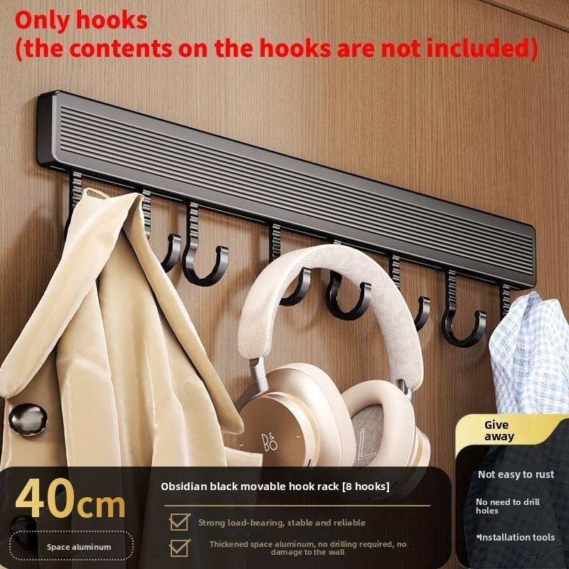 Space Aluminum Wall Hook Set With Strong Adhesive No Drilling Suitable For Bathroom And Closet Storage
