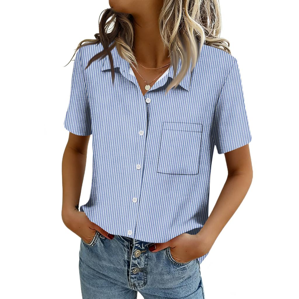 Women Blouses Short Sleeve Button Down Shirts Business Casual Dressy Work Tops Summer Spring Clothes