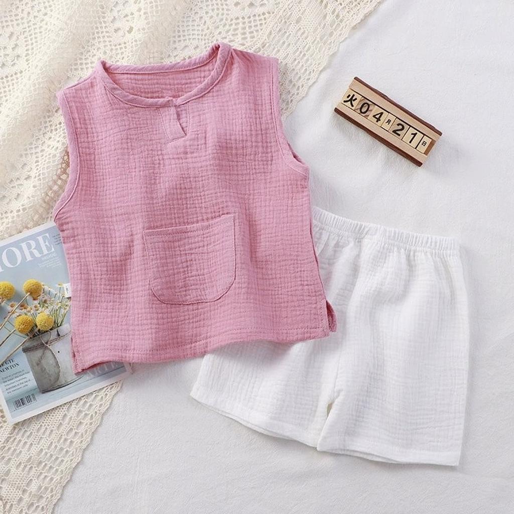 Kids 2-Piece Sleeveless Top & Shorts - Double-Layer Pajamas