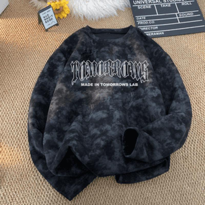 Men s American Style Tie-dye Hoodie - Heavyweight, Round Neck, Trendy Autumn/Winter Base Layer M чёрный