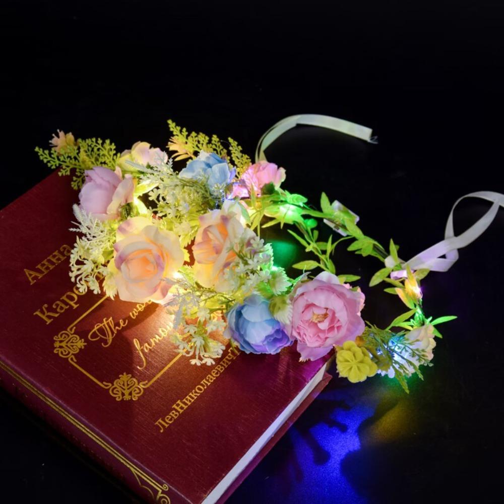 Glowing Wreath Headband Simulation Rose Flower LED Light Garland Flower Crown Hairband  Photo Props
