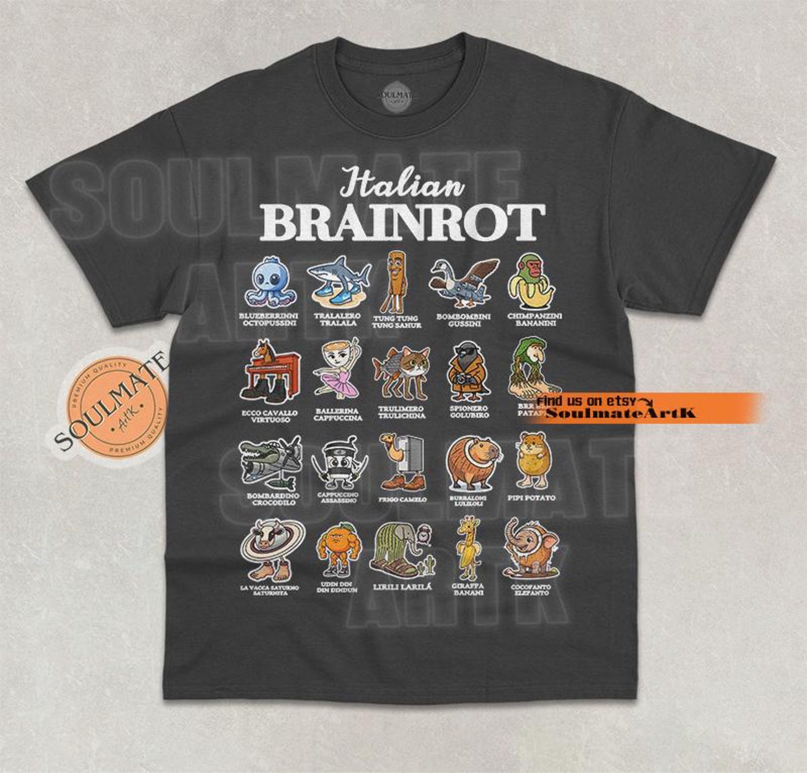 Italian Brainrot Shirt, Funny Meme Tshirt, Brainrot Joke T-shirt, All The Brainrots T-shirt, Unisex Graphic Tee 3XL