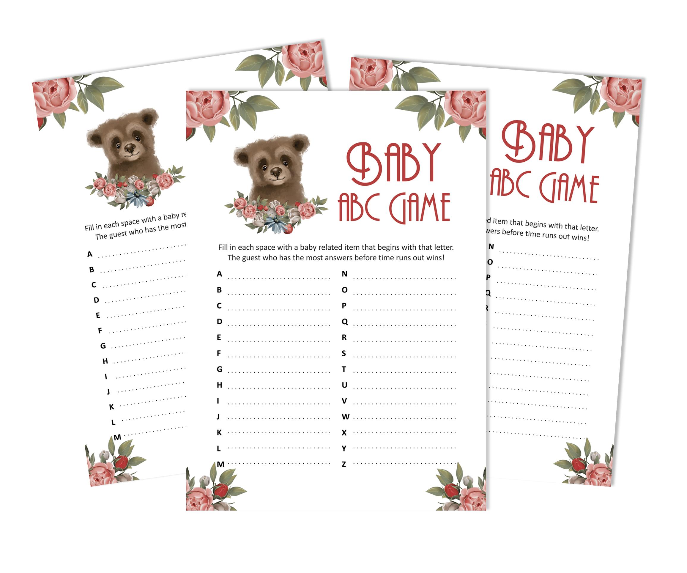 

Inkdotpot Baby Shower Game Set Of 50 BabyA AlphabetA ABCA Game Bear Jungle Animals Party 5 x 7 Inches