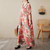 Plus Size Floral Bohemian Cotton Linen Round Neck Travel Dress Loose Large Size Vintage Holiday Long Dresses