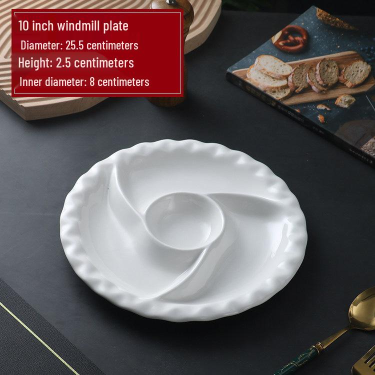 Windmill Five-Compartment Ceramic Dish - Ideal for Braised, Steamed, or Dumpling Dishes.