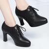 Fashion Women Thick Heel Fashion High Quality Short Ankle Soft Leather Boots Classic Brown Lace-up Spring Autumn High Heel Boots