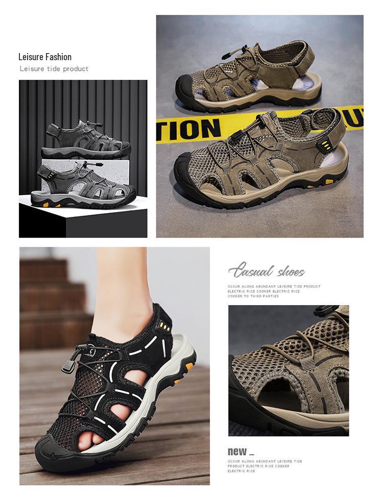 Men's 2024 Breathable Outdoor Sandals, Non-Slip Sport Beach Shoes with Hollow Design, Large Sizes Available