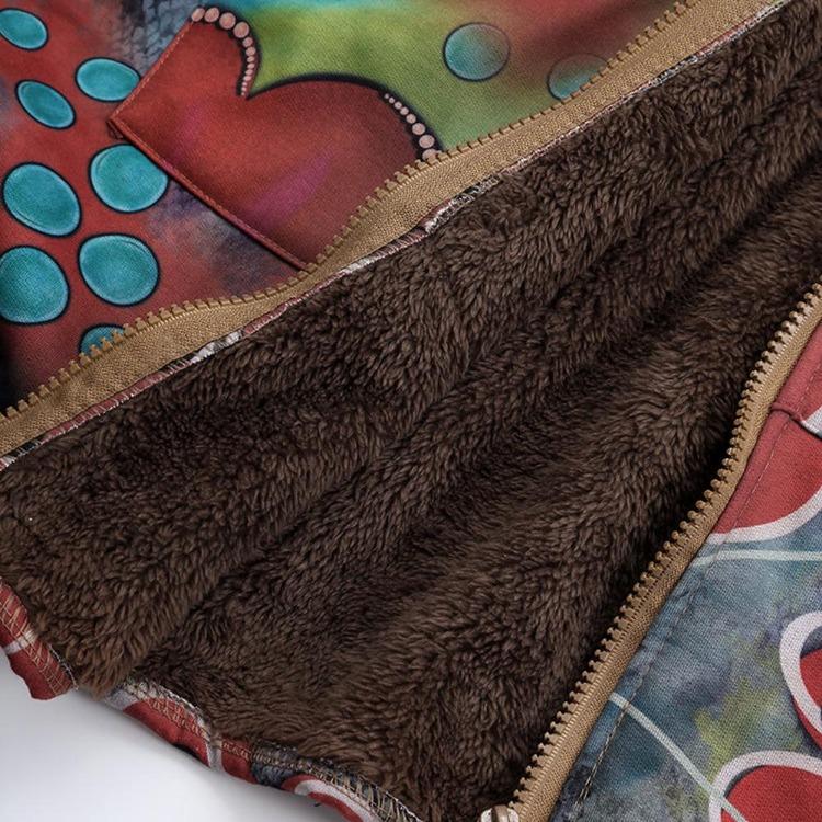 Zimní teplý dámský kabát nadměrné velikosti s květinovým potiskem, vintage svrchní oděv s kapucí a kapsami