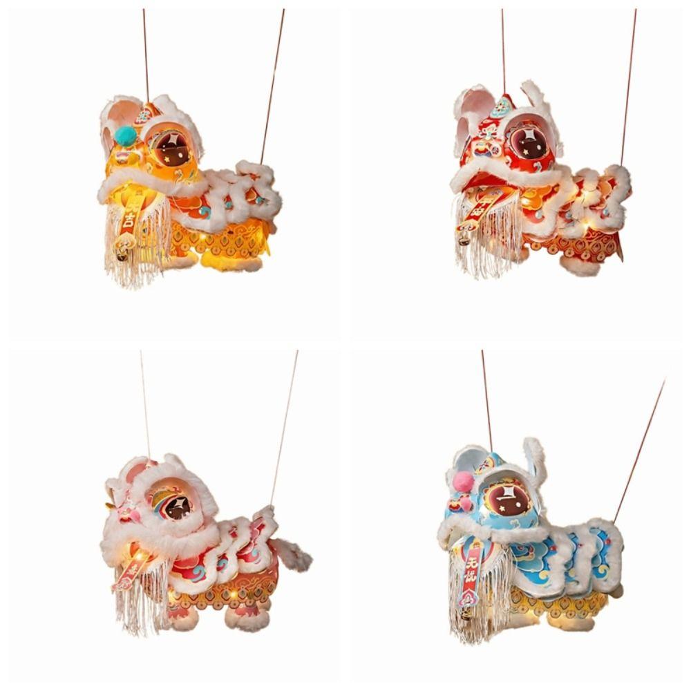 Lion Dance Mid-Autumn Festival Lantern PVC Ancient Style Chinese Style Lantern DIY Material Package with Tassel Handheld Lantern