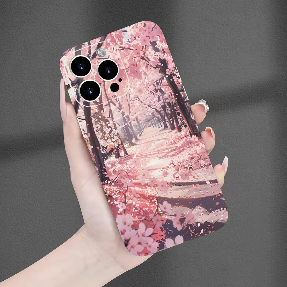 Cherry Blossom Grove Pattern Phone Case Suitable for iPhone 17 16 15 14 13 12 11 Pro/Max/Plus Anti Drop Matte Soft Case iPhone 15Plus
