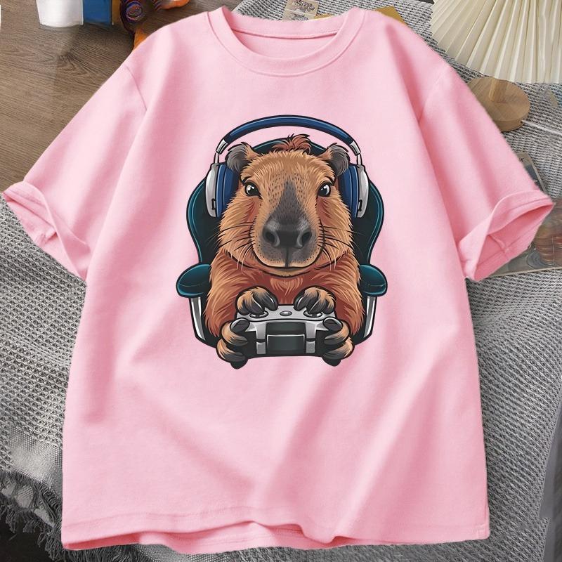 Unisex Gamer Capybara Shirt Capybara Tank Top Graphic Cute Rodent Tshirt Funny Animal Gaming with Controller Unique