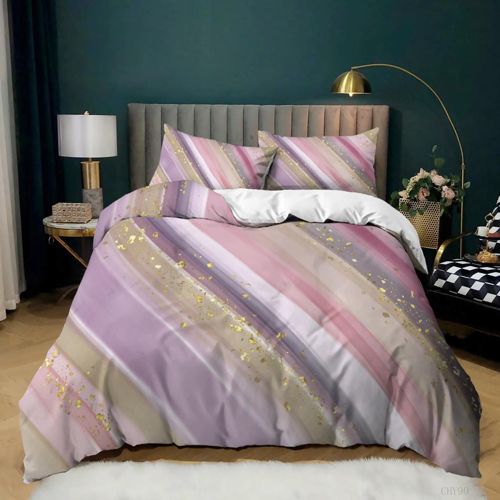 Golden Marble Pink Bedding Set 3d Duvet Cover Sets Comforter Bed Linen Twin Queen King Single Size Room Decor Kids Adult Modern