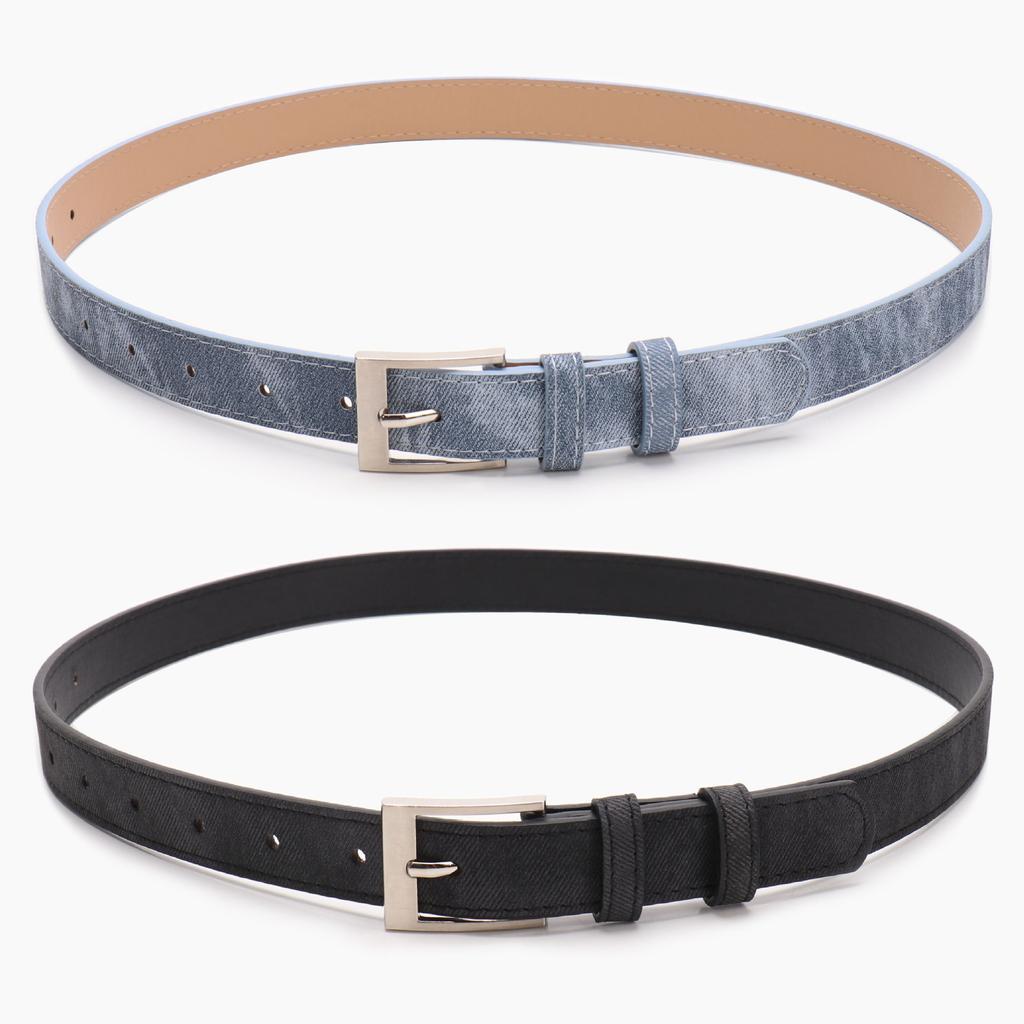 Women's Faux Denim Leather Belt with Alloy Buckle, Simple Versatile Decorative Waistband for Jeans Skirts, Casual Dress Belt