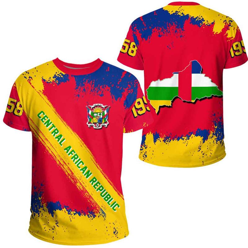 Harajuku The Central African Republic-of Falg Map 3D Printed T Shirt Central African Emblem Graphic T-shirts Men Fashion Clothes